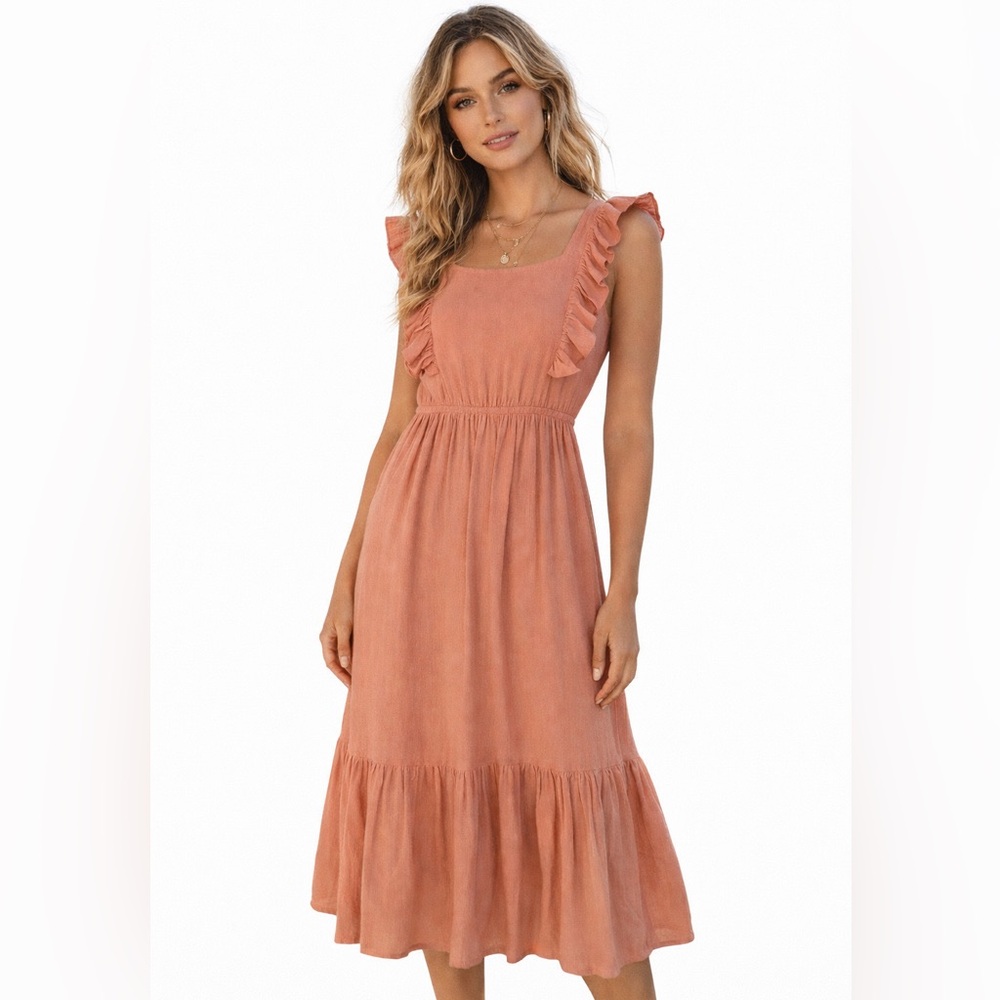 ba&sh Paris‎ Rose Pink Ruffle Midi Dress Romantic Cottagecore Size M